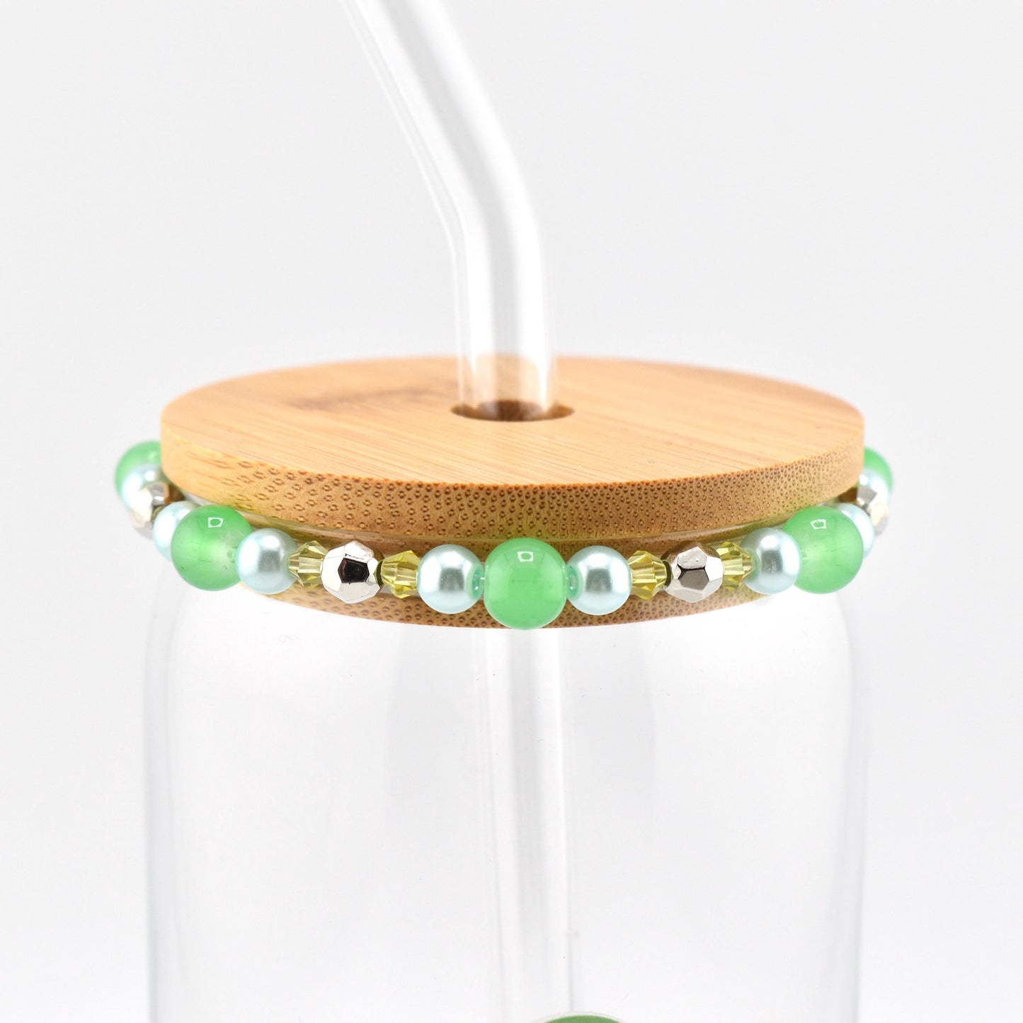 Glass Can Cup with Beaded Bracelet