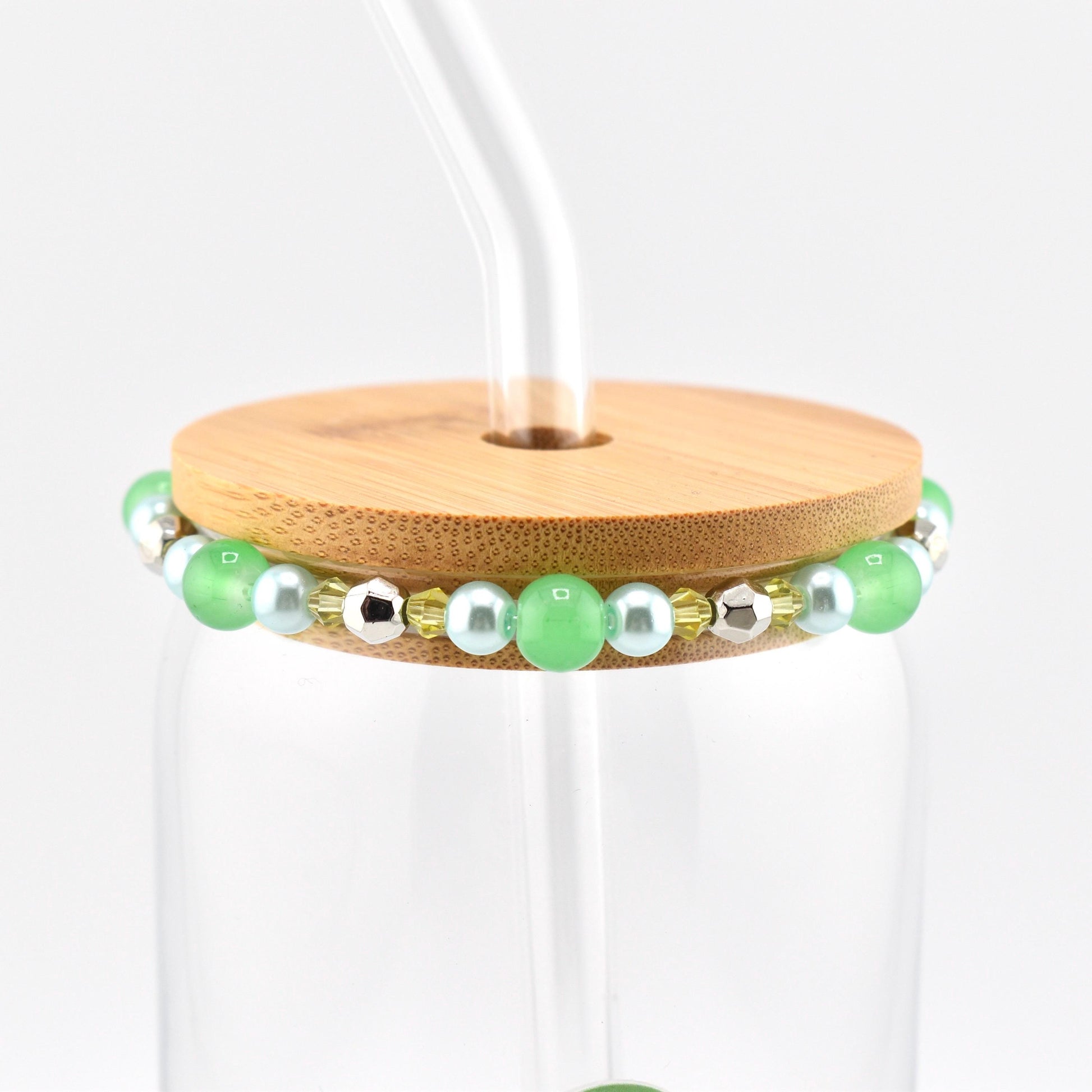 Glass Can Cup with Beaded Bracelet