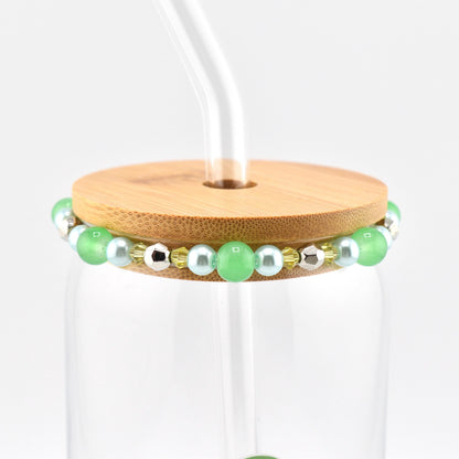 Glass Can Cup with Beaded Bracelet