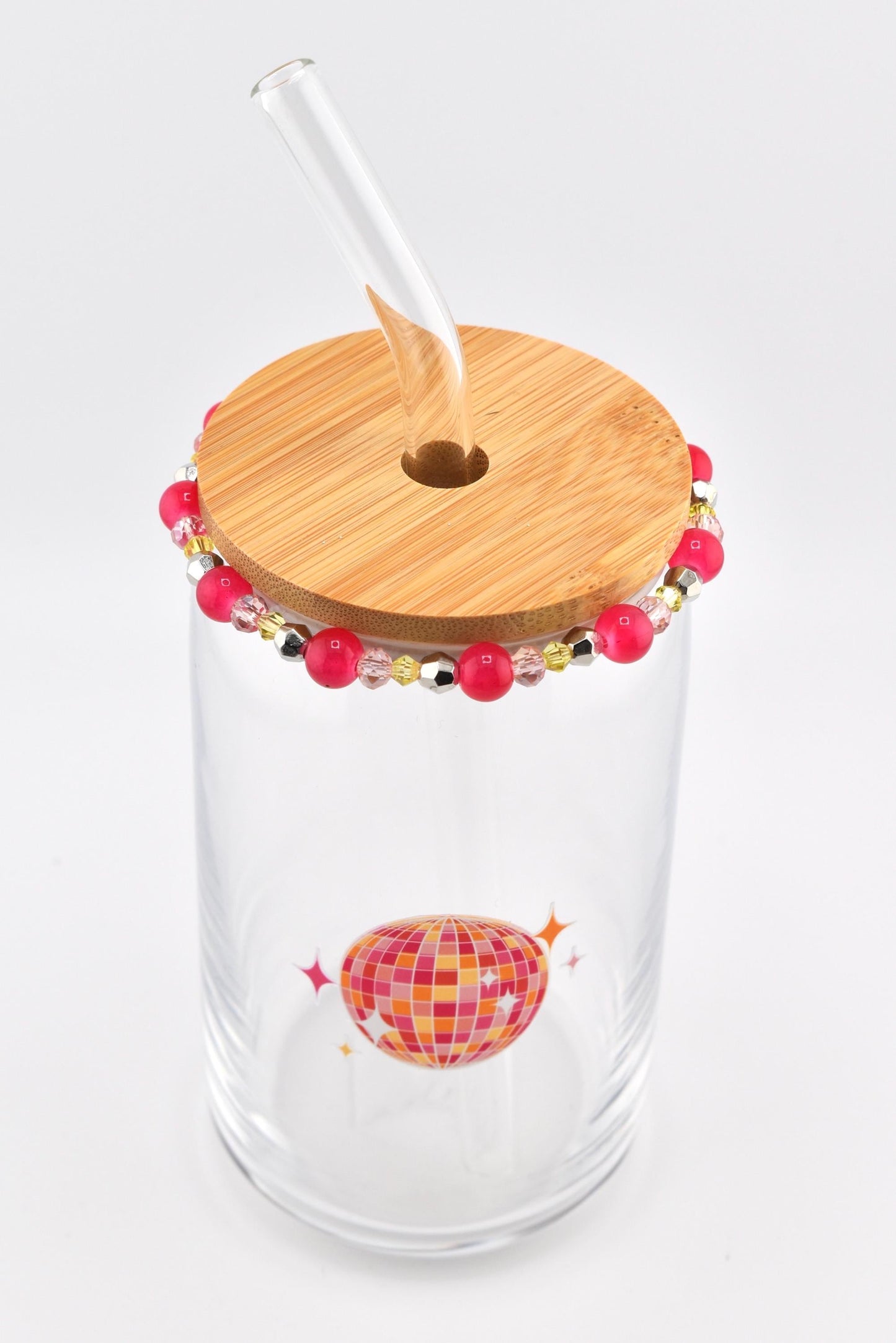 Glass Can Cup with Beaded Bracelet