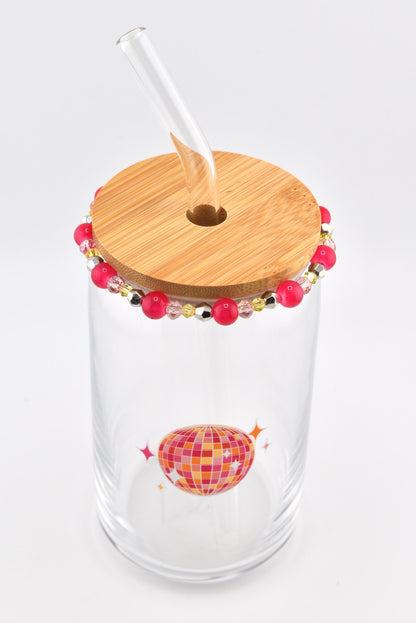 Glass Can Cup with Beaded Bracelet