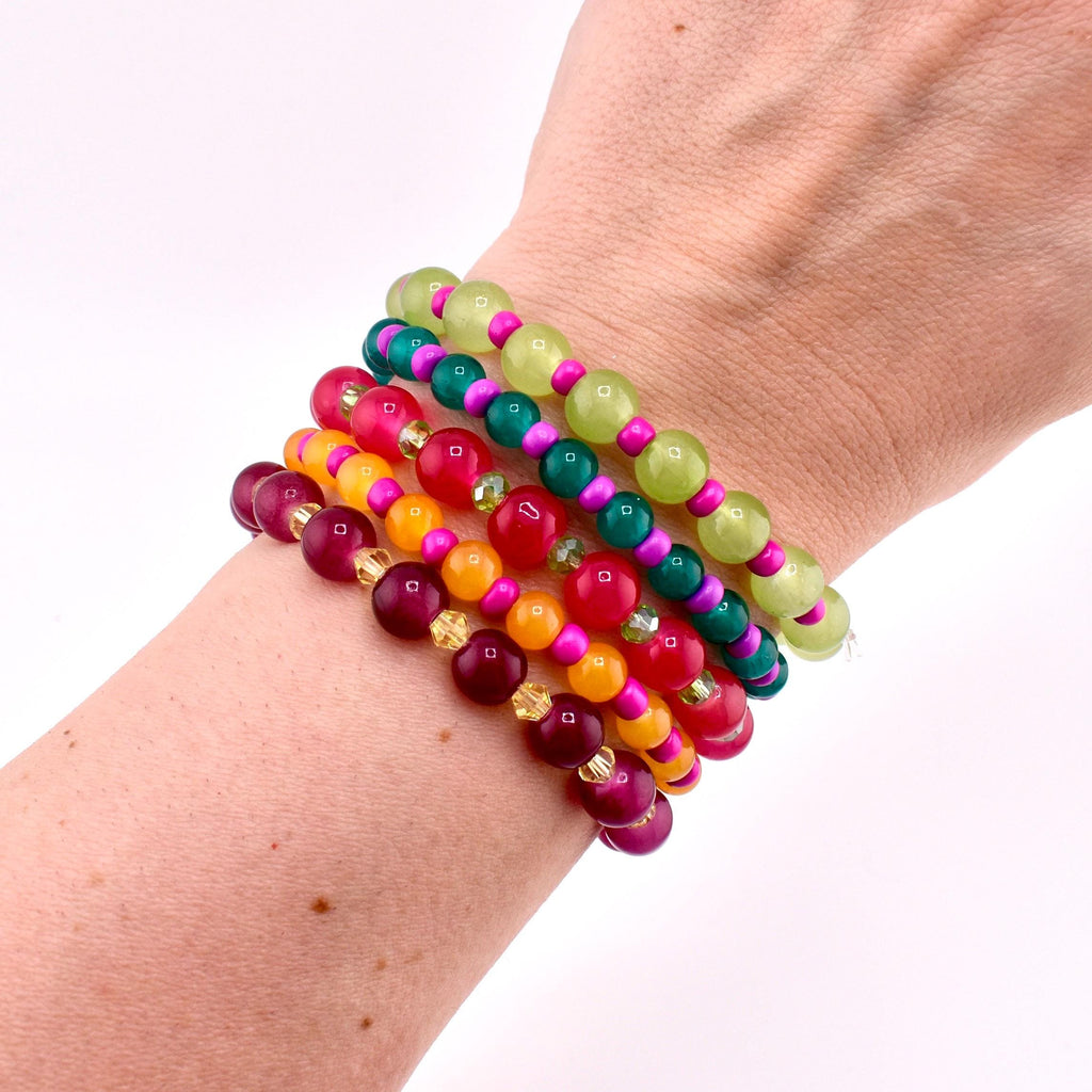 Fruit Punch Bracelet Stack: Set of 5 Colorful Beaded Bracelets