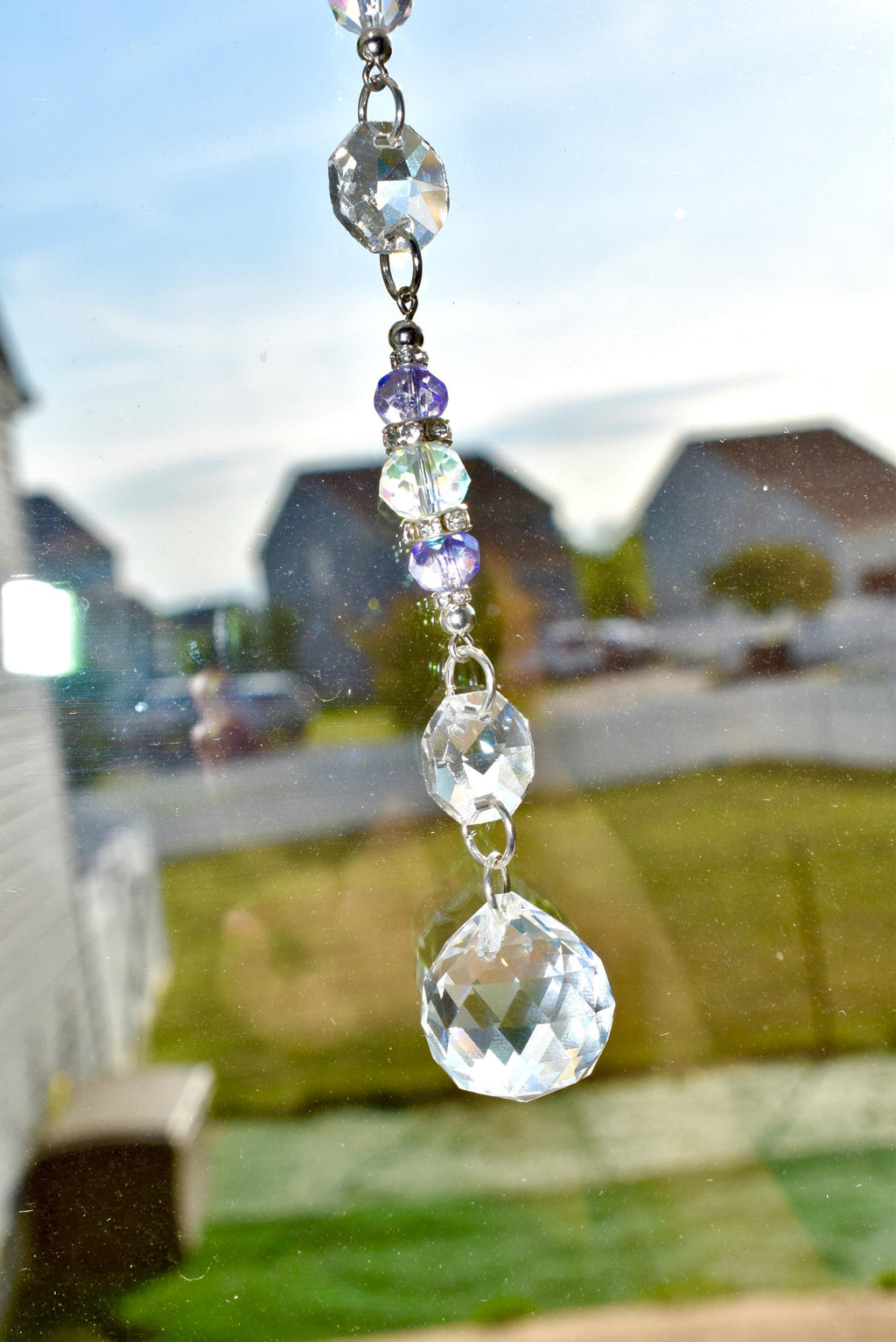 Crystal Purple Suncatcher | Window or Rearview Mirror Hanging Crystal Prism