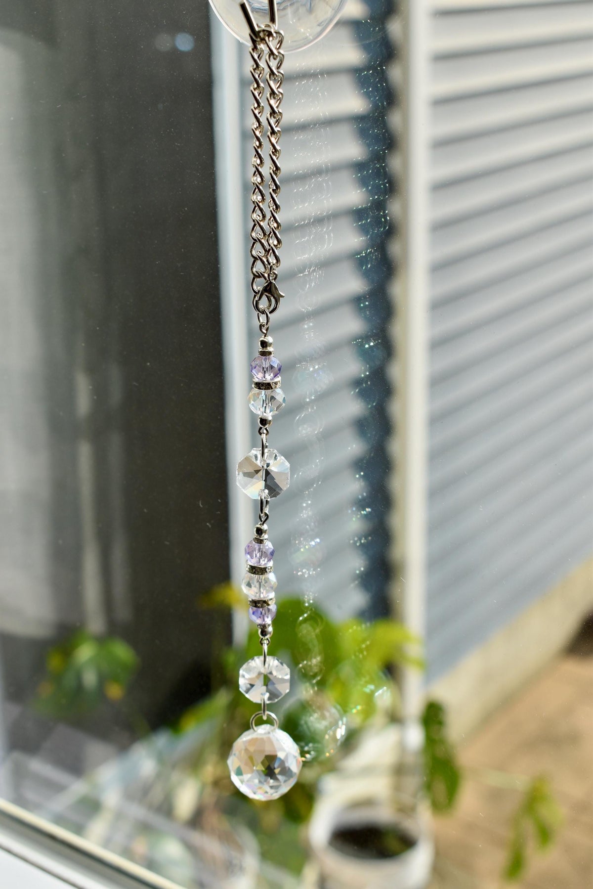 Crystal Purple Suncatcher | Window or Rearview Mirror Hanging Crystal Prism