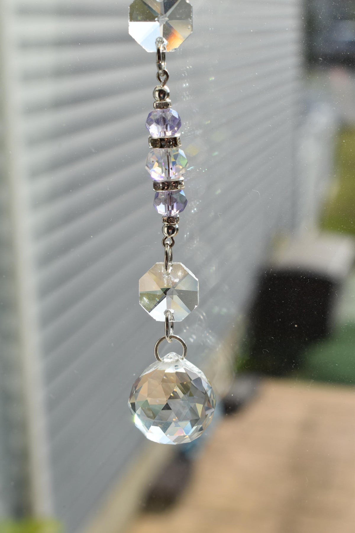 Crystal Purple Suncatcher | Window or Rearview Mirror Hanging Crystal Prism