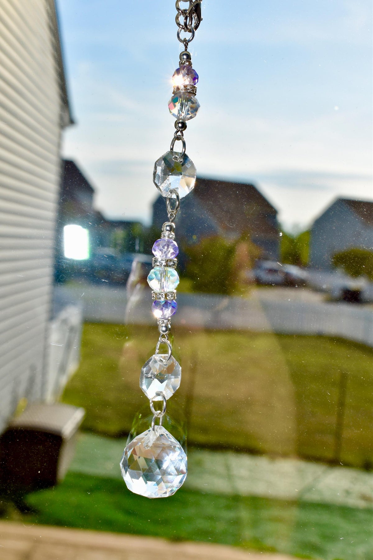 Crystal Purple Suncatcher | Window or Rearview Mirror Hanging Crystal Prism