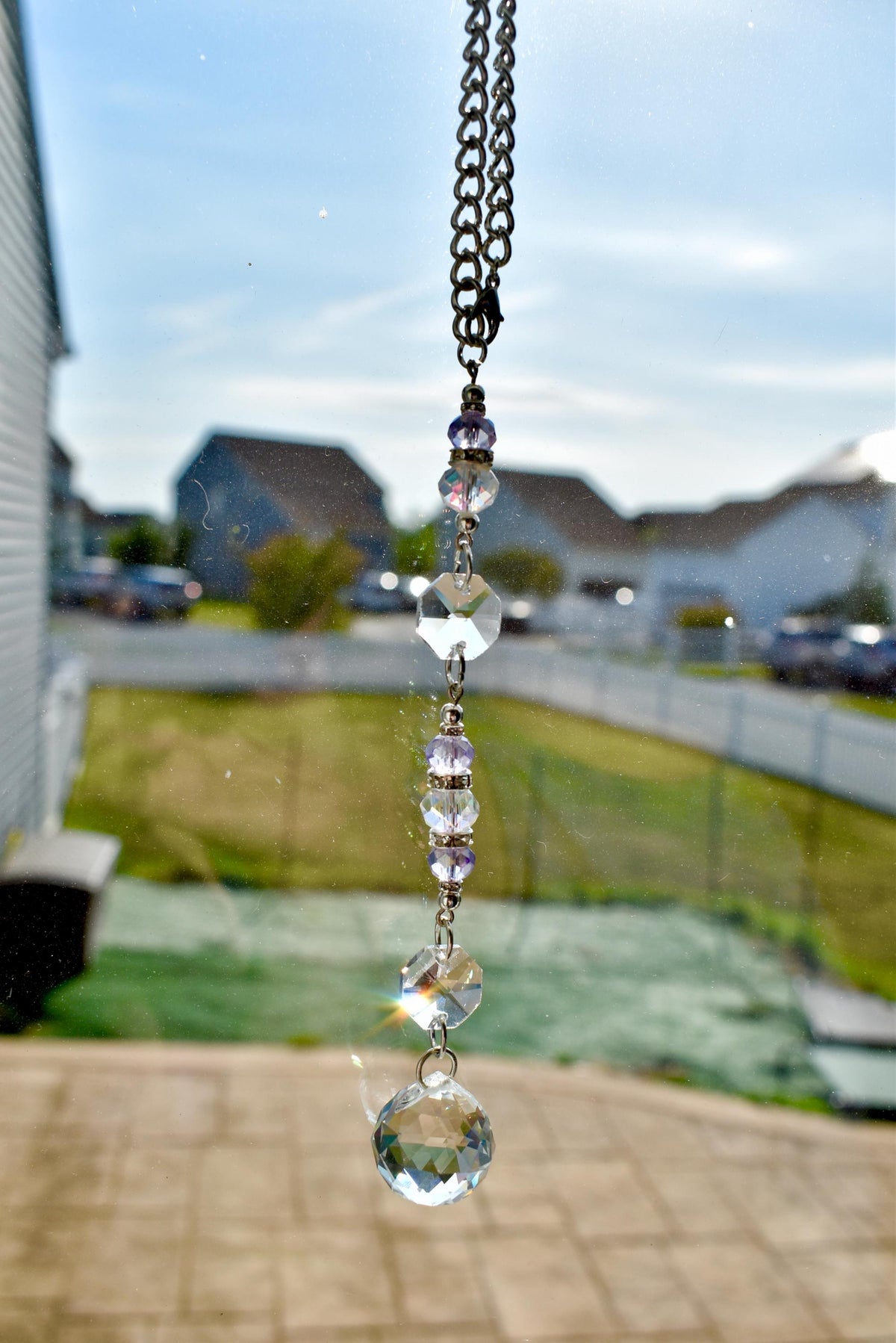 Crystal Purple Suncatcher | Window or Rearview Mirror Hanging Crystal Prism