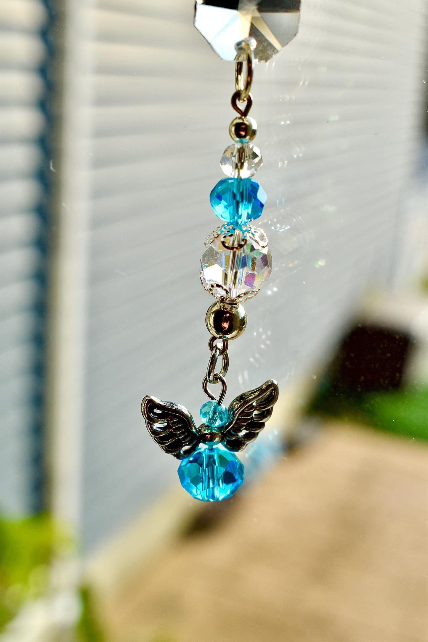 Angel Suncatcher Car Charm | Crystal Rearview Mirror Accessory | Guardian Angel Memorial Gift | Pink or Blue Car Charm