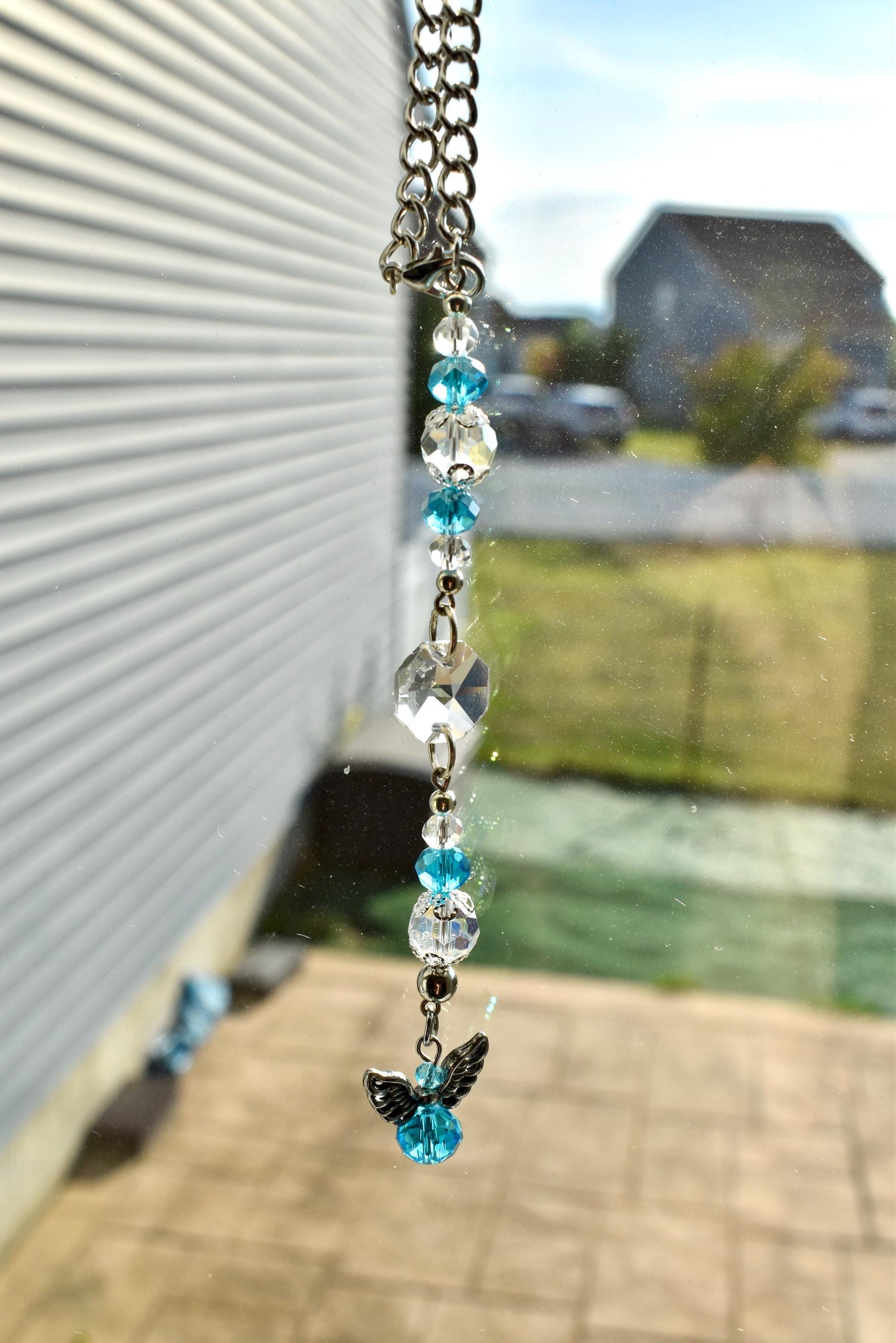 Angel Suncatcher Car Charm | Crystal Rearview Mirror Accessory | Guardian Angel Memorial Gift | Pink or Blue Car Charm