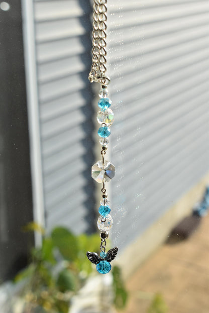 Angel Suncatcher Car Charm | Crystal Rearview Mirror Accessory | Guardian Angel Memorial Gift | Pink or Blue Car Charm
