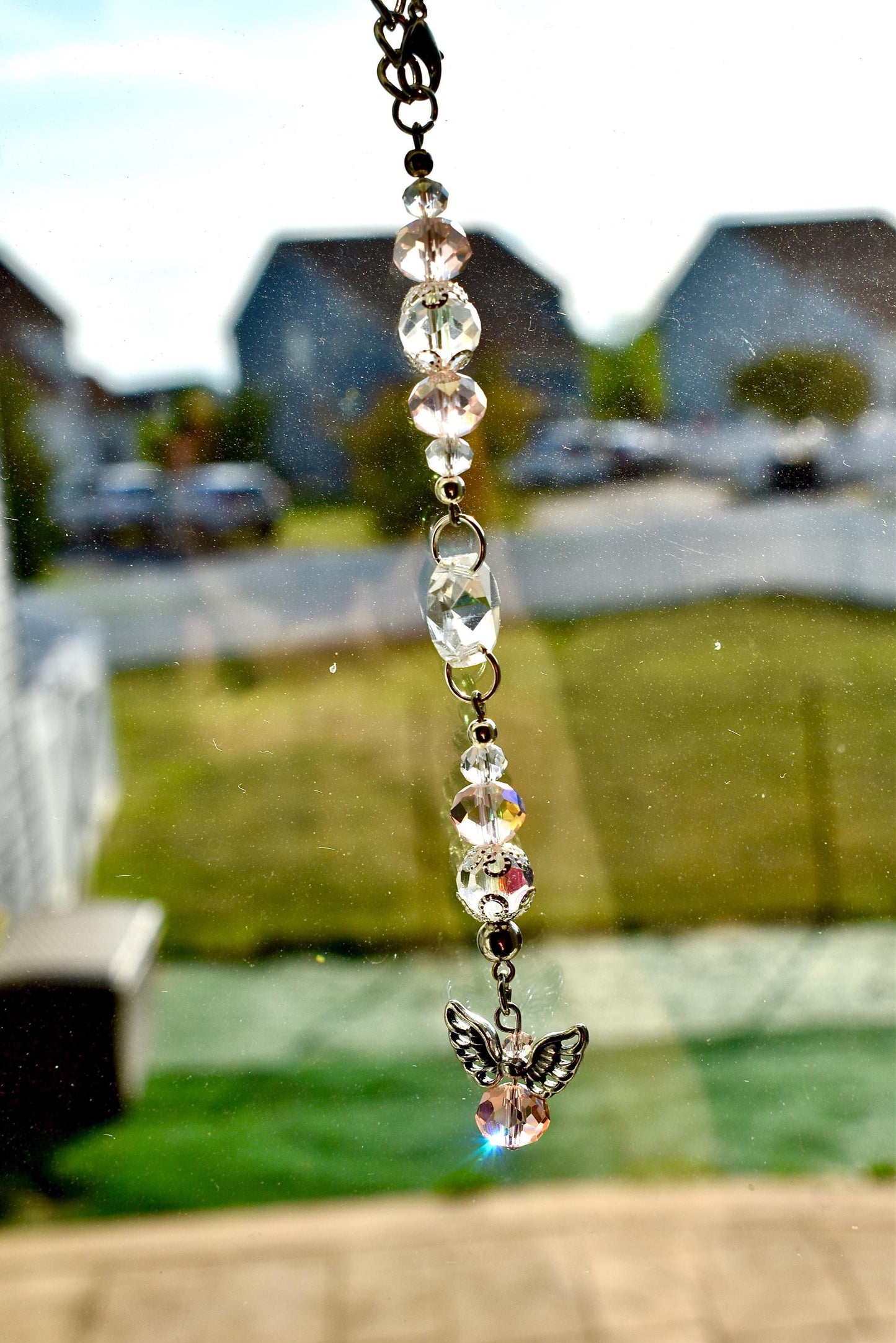 Angel Suncatcher Car Charm | Crystal Rearview Mirror Accessory | Guardian Angel Memorial Gift | Pink or Blue Car Charm