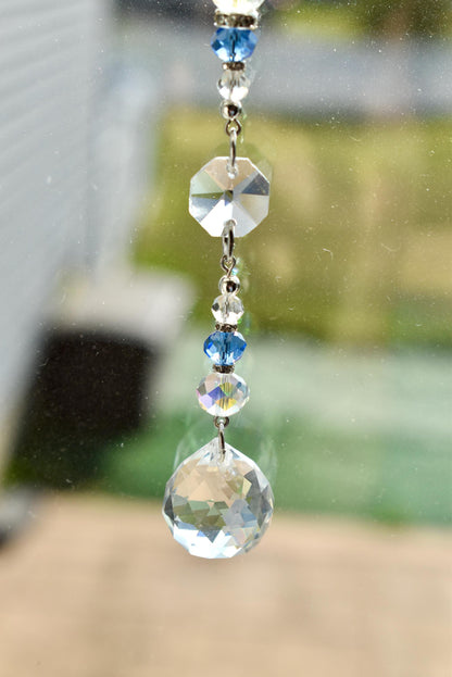 Crystal Blue Suncatcher | Window or Rearview Mirror Hanging Crystal Prism