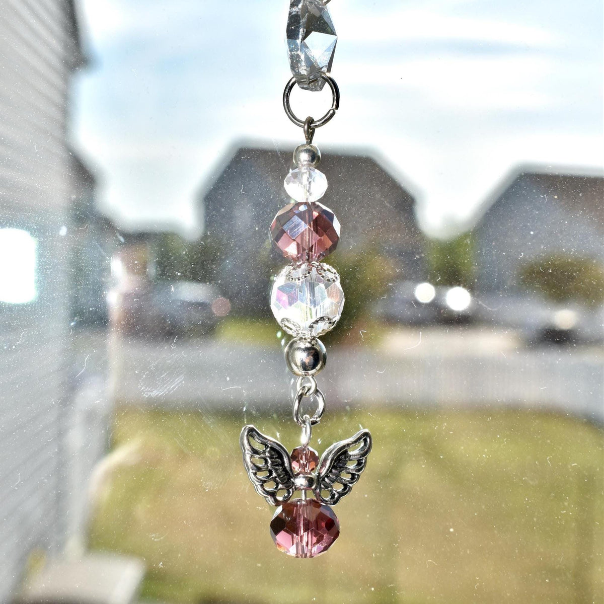 Crystal Guardian Angel Suncatcher Car Charm | Rainbow Prism Rearview Mirror Accessory