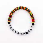 Freedom Day Beaded Bracelet • Handmade Cultural Jewelry • Red Yellow Green Black Beads • Letter Bead Bracelet • Stretch Bracelet