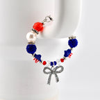 Patriotic Red White and Blue Tumbler Handle Bracelet with Rhinestone Bow Charm