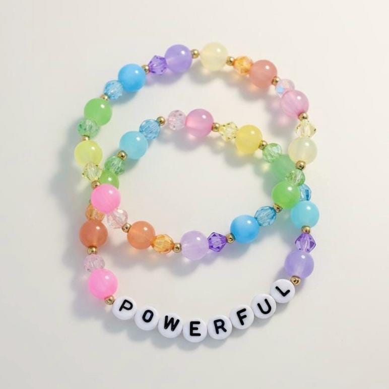 Rainbow Beaded Bracelet Set: Motivational Gold Accent Jewelry