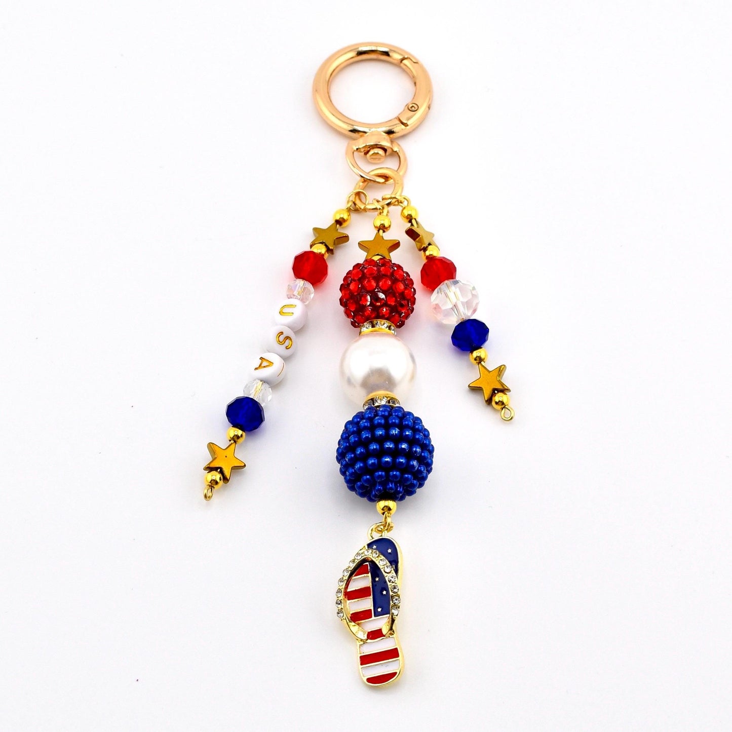 Patriotic Beaded Charm | USA Flag Flip Flop, Star Pendant Bag Accessory