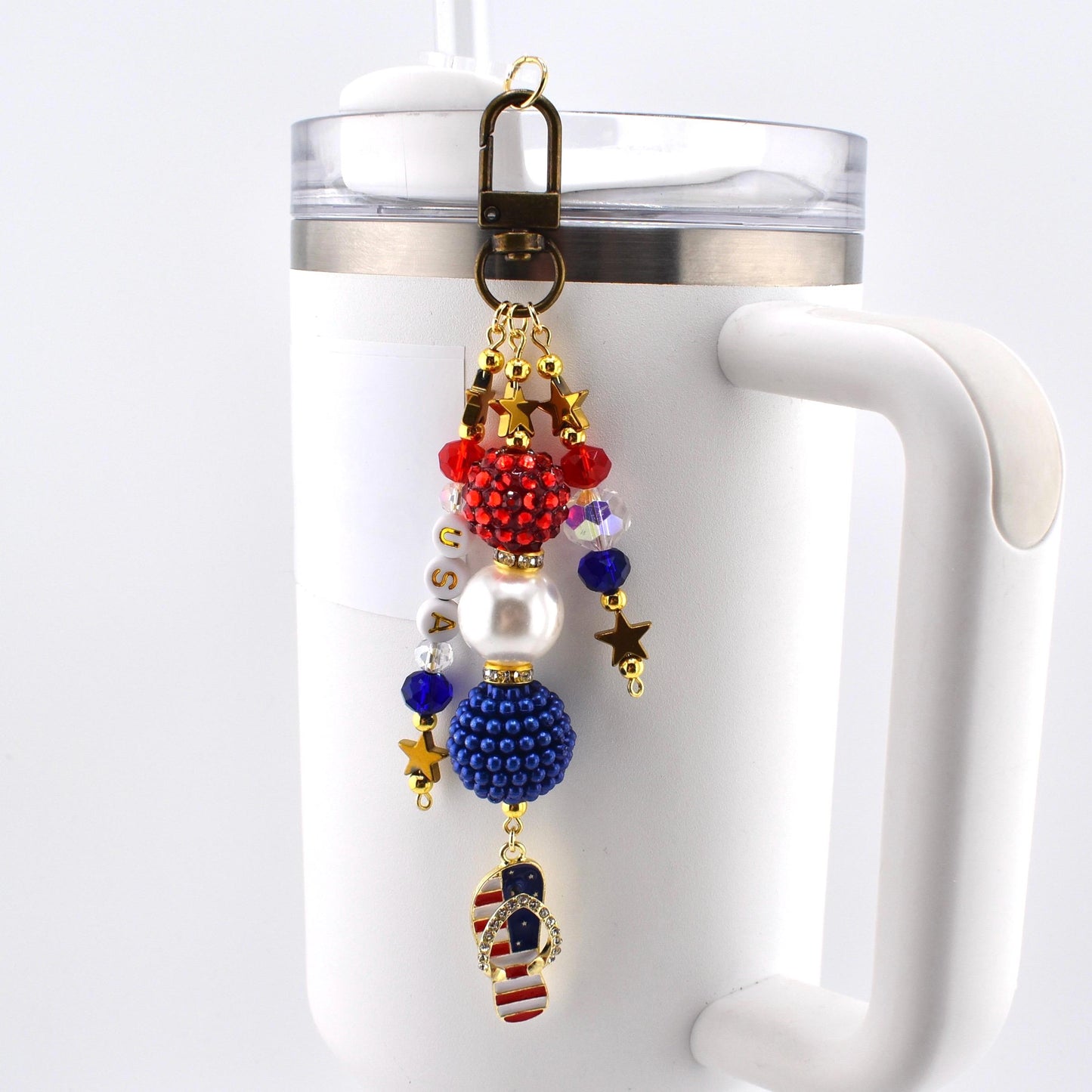 Patriotic Beaded Charm | USA Flag Flip Flop, Star Pendant Bag Accessory