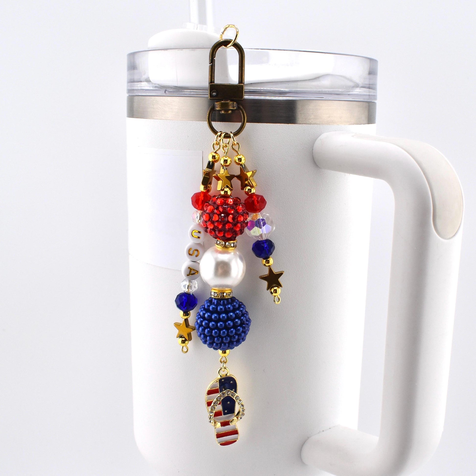 Patriotic Beaded Charm | USA Flag Flip Flop, Star Pendant Bag Accessory