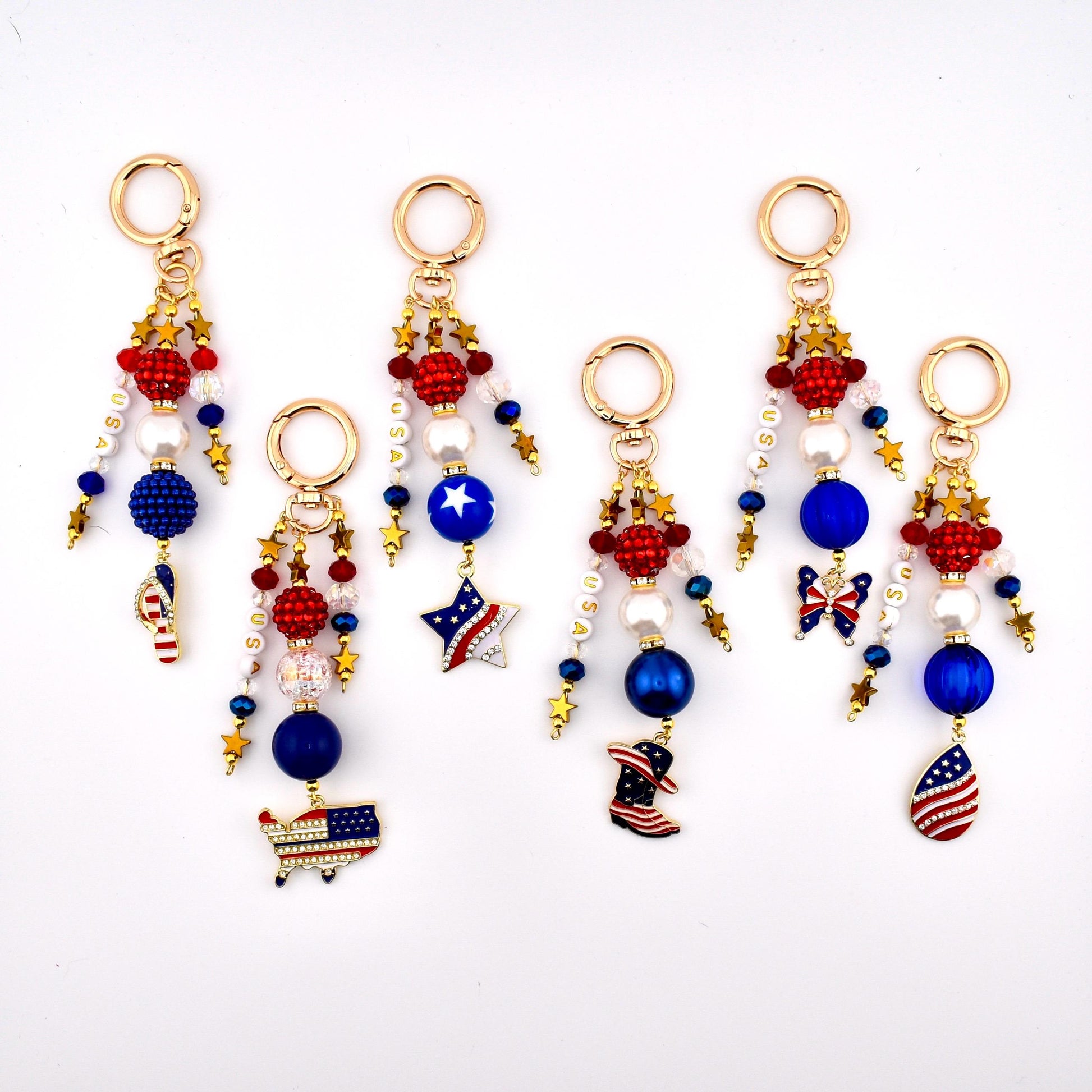 Patriotic Beaded Charm | USA Flag Flip Flop, Star Pendant Bag Accessory