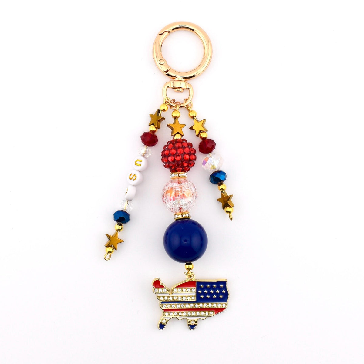 Patriotic Beaded Bag Charm | USA Flag Flip Flop, Star Straw Charm