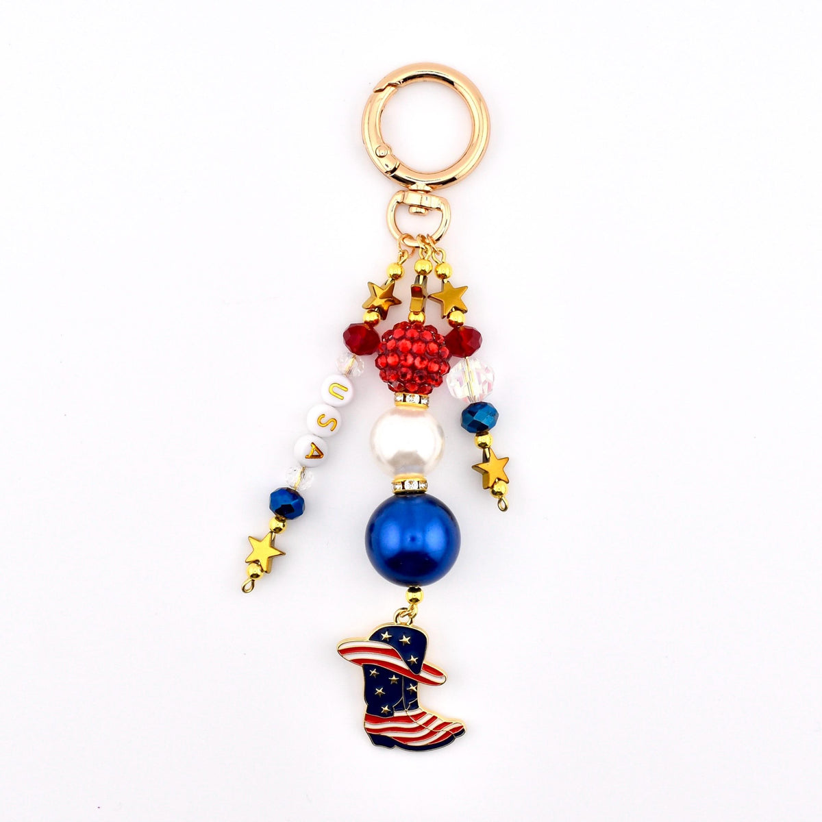 Patriotic Beaded Bag Charm | USA Flag Flip Flop, Star Straw Charm