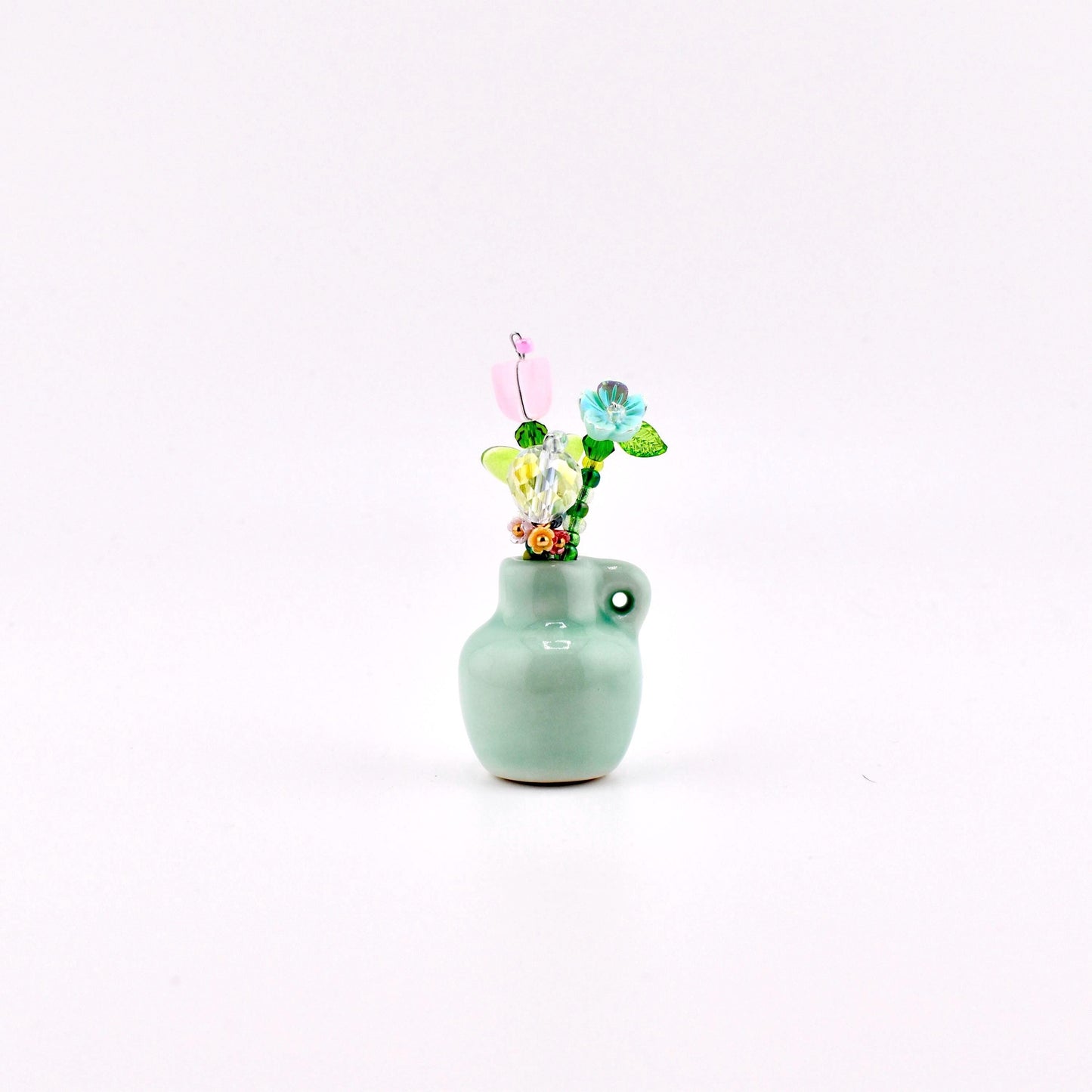 Mini Beaded Flower Magnets - Handmade Bead Flowers in a Glass Vase