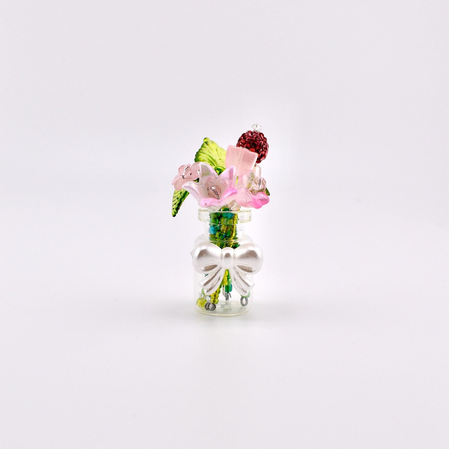 Mini Beaded Flower Magnets - Handmade Bead Flowers in a Glass Vase