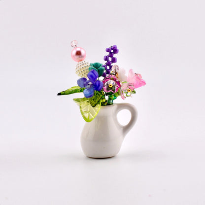 Mini Beaded Flower Magnets - Handmade Bead Flowers in a Glass Vase