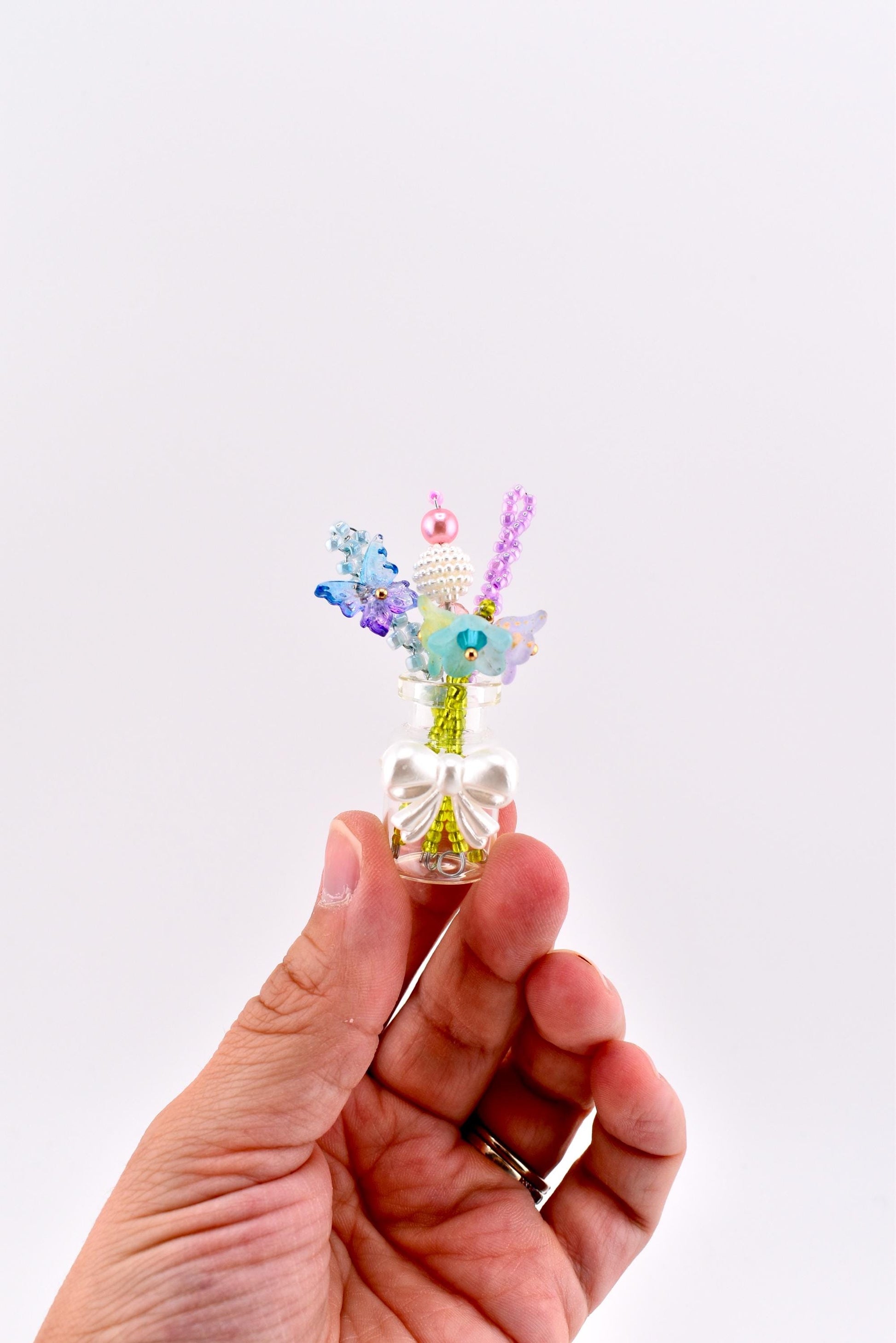 Mini Beaded Flower Magnets - Handmade Bead Flowers in a Glass Vase