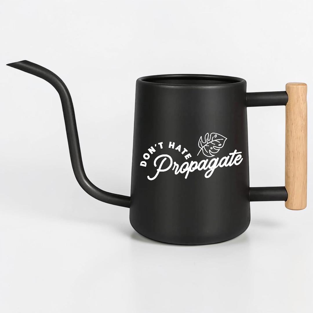Metal Watering Can with Don't Hate Propagate and Monstera Leaf Design
