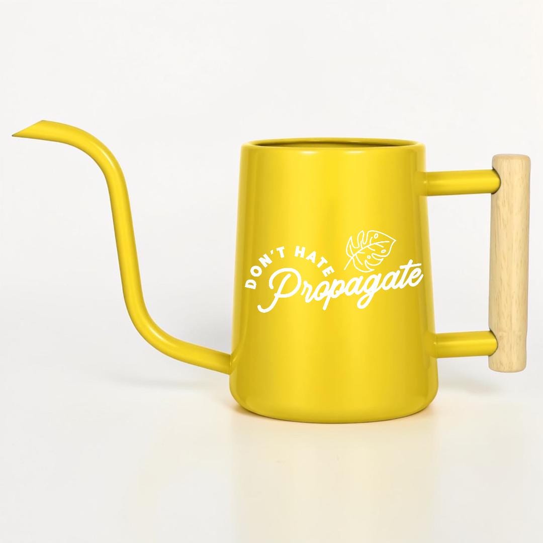 Metal Watering Can with Don't Hate Propagate and Monstera Leaf Design
