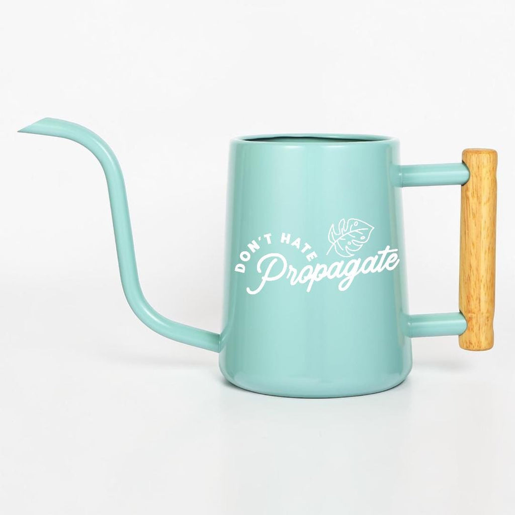 Metal Watering Can with Don't Hate Propagate and Monstera Leaf Design