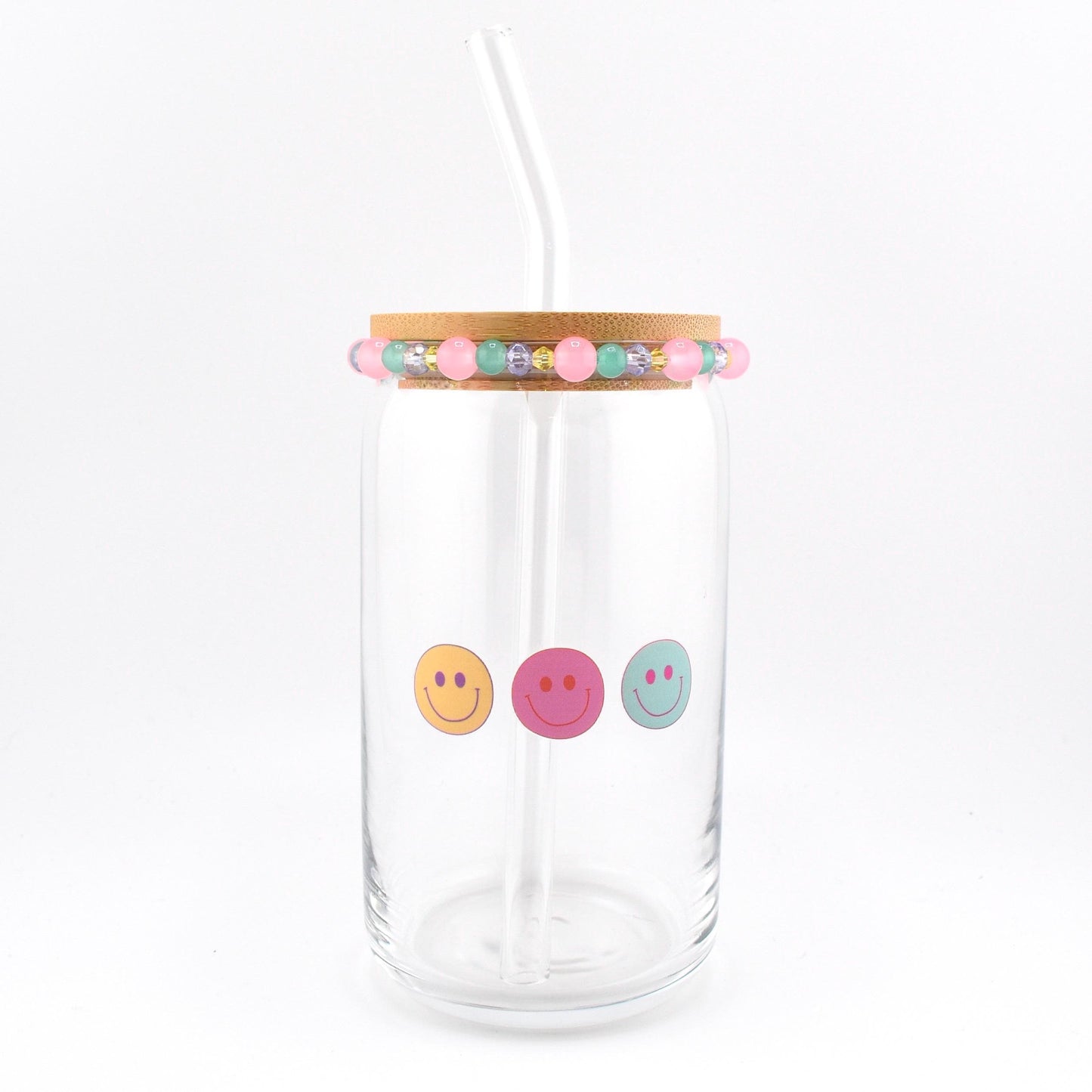 Glass Can Cup with Beaded Bracelet