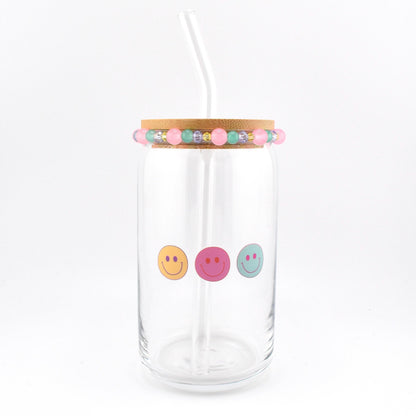 Glass Can Cup with Beaded Bracelet