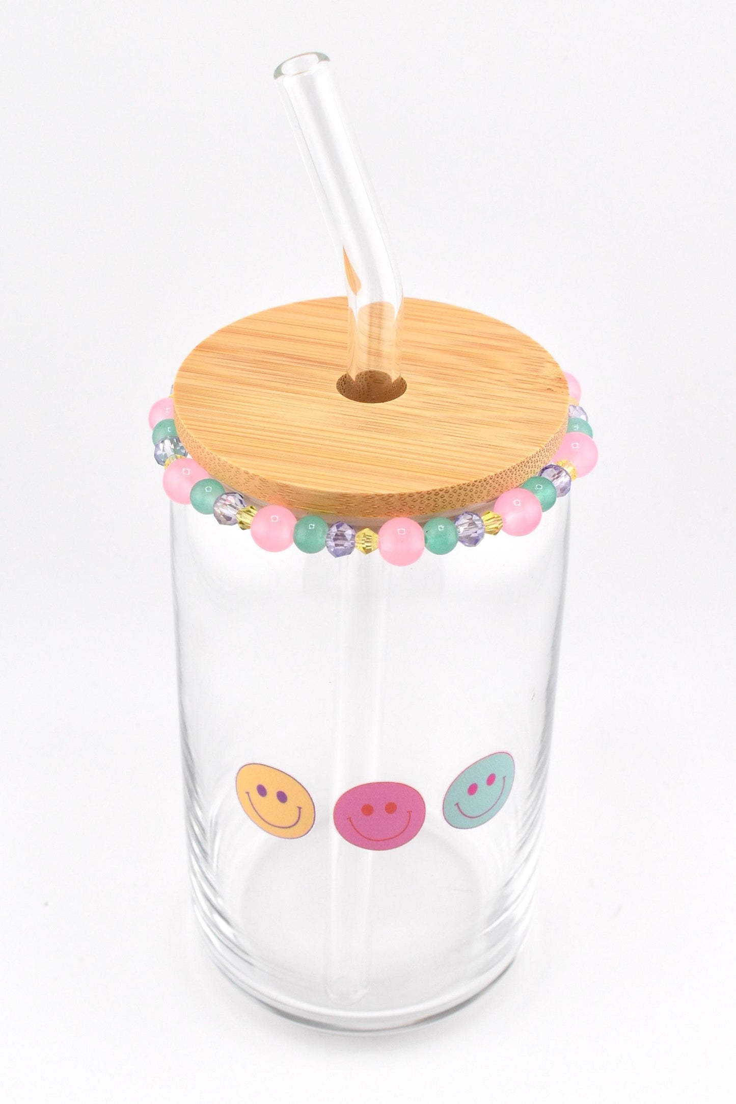 Glass Can Cup with Beaded Bracelet