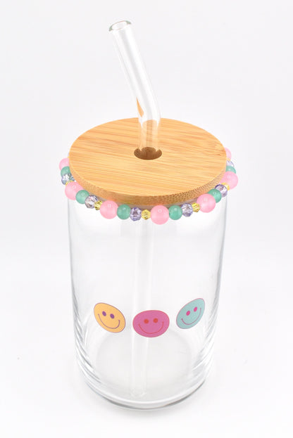 Glass Can Cup with Beaded Bracelet