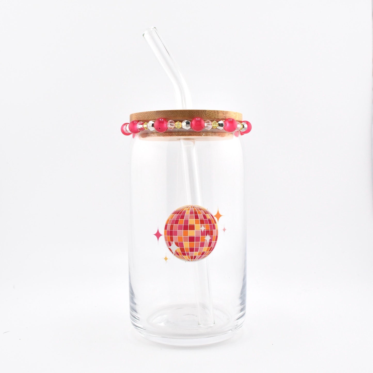 Glass Can Cup with Beaded Bracelet