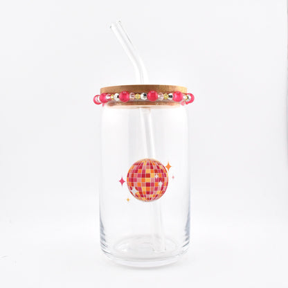 Glass Can Cup with Beaded Bracelet