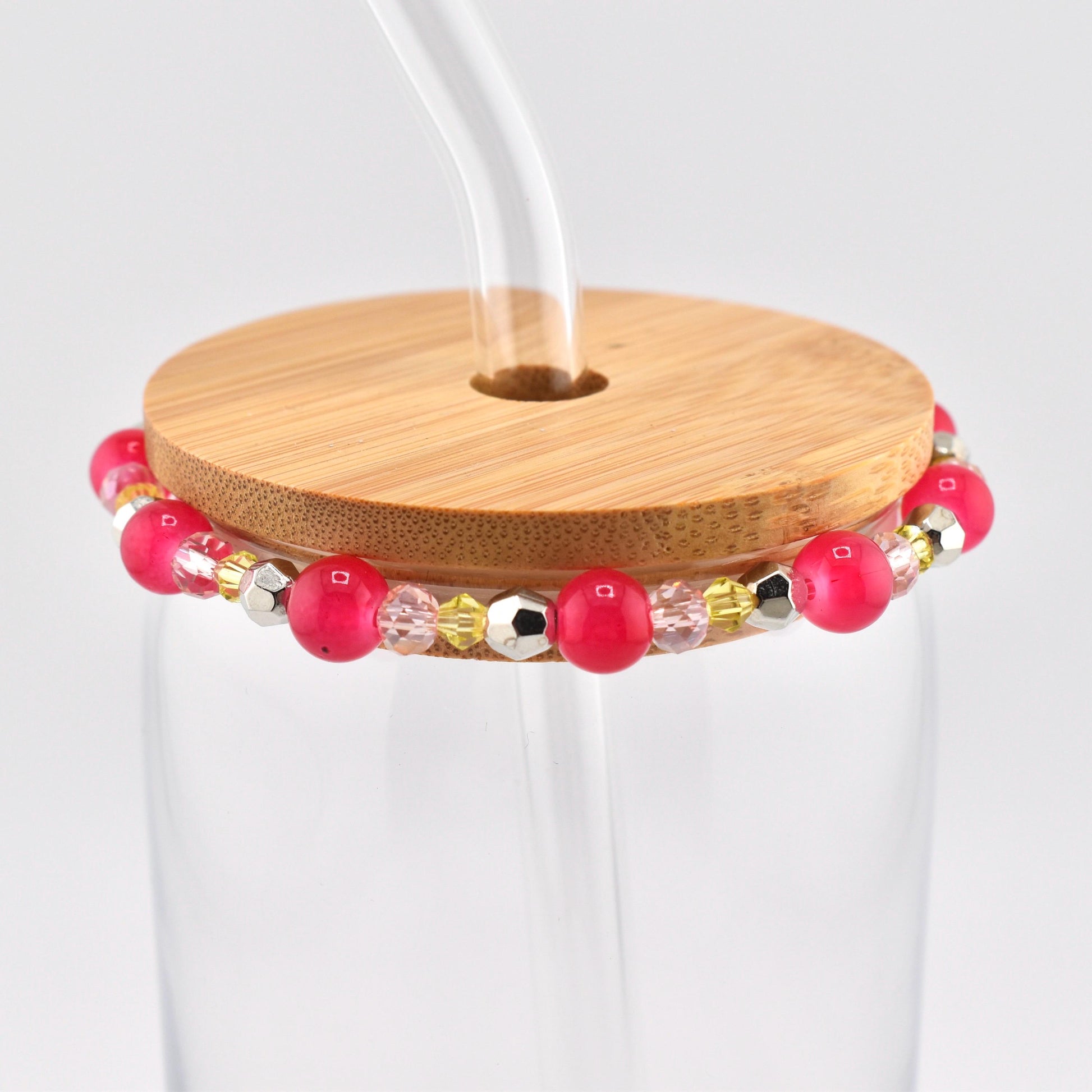 Glass Can Cup with Beaded Bracelet