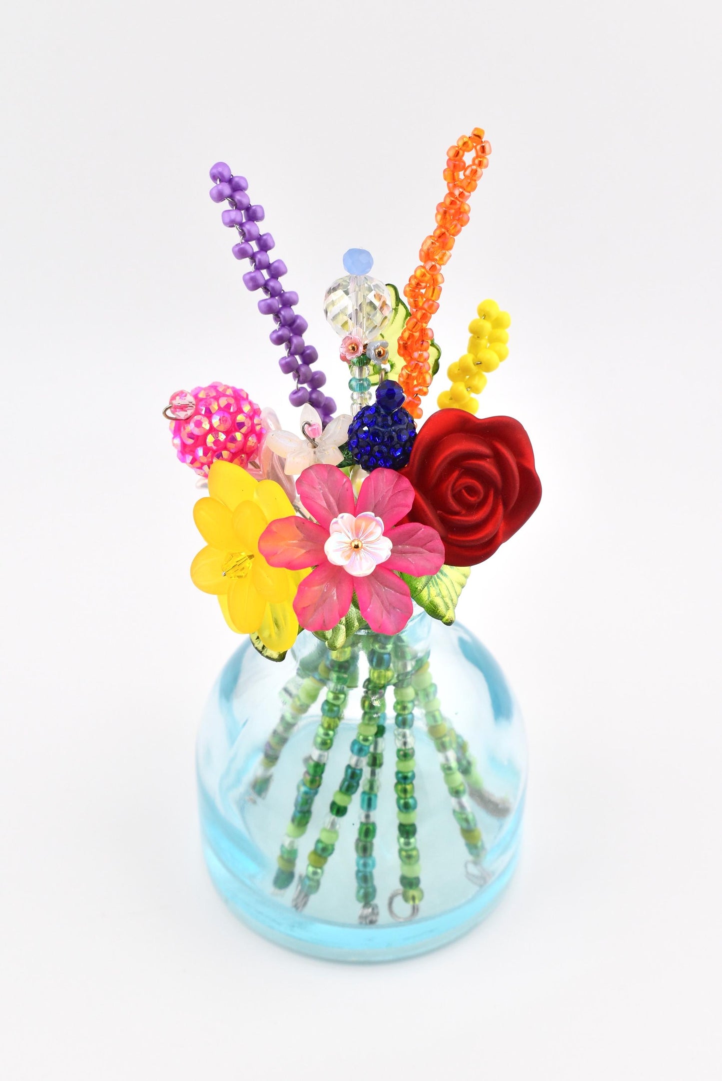 Beaded Flower Bouqet in Small Glass Bud Vase
