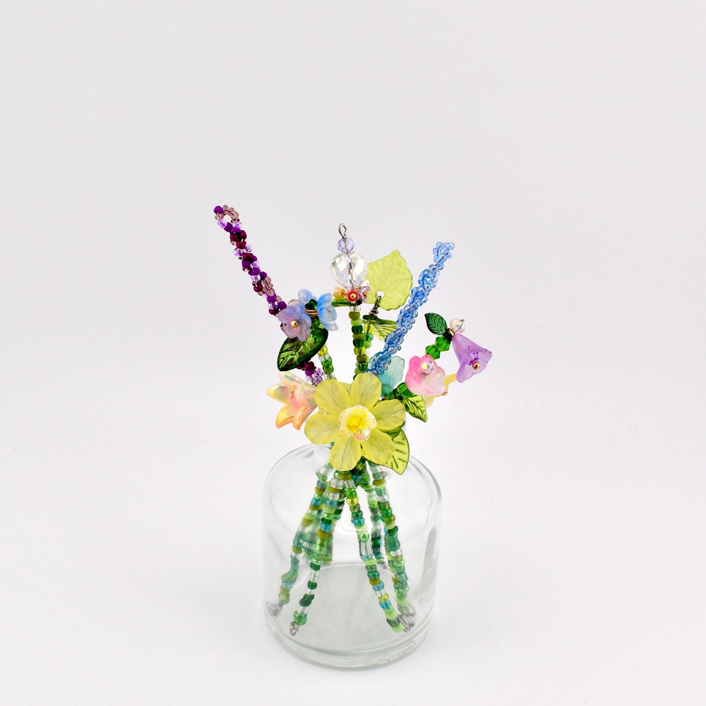 Beaded Flower Bouqet in Small Glass Bud Vase