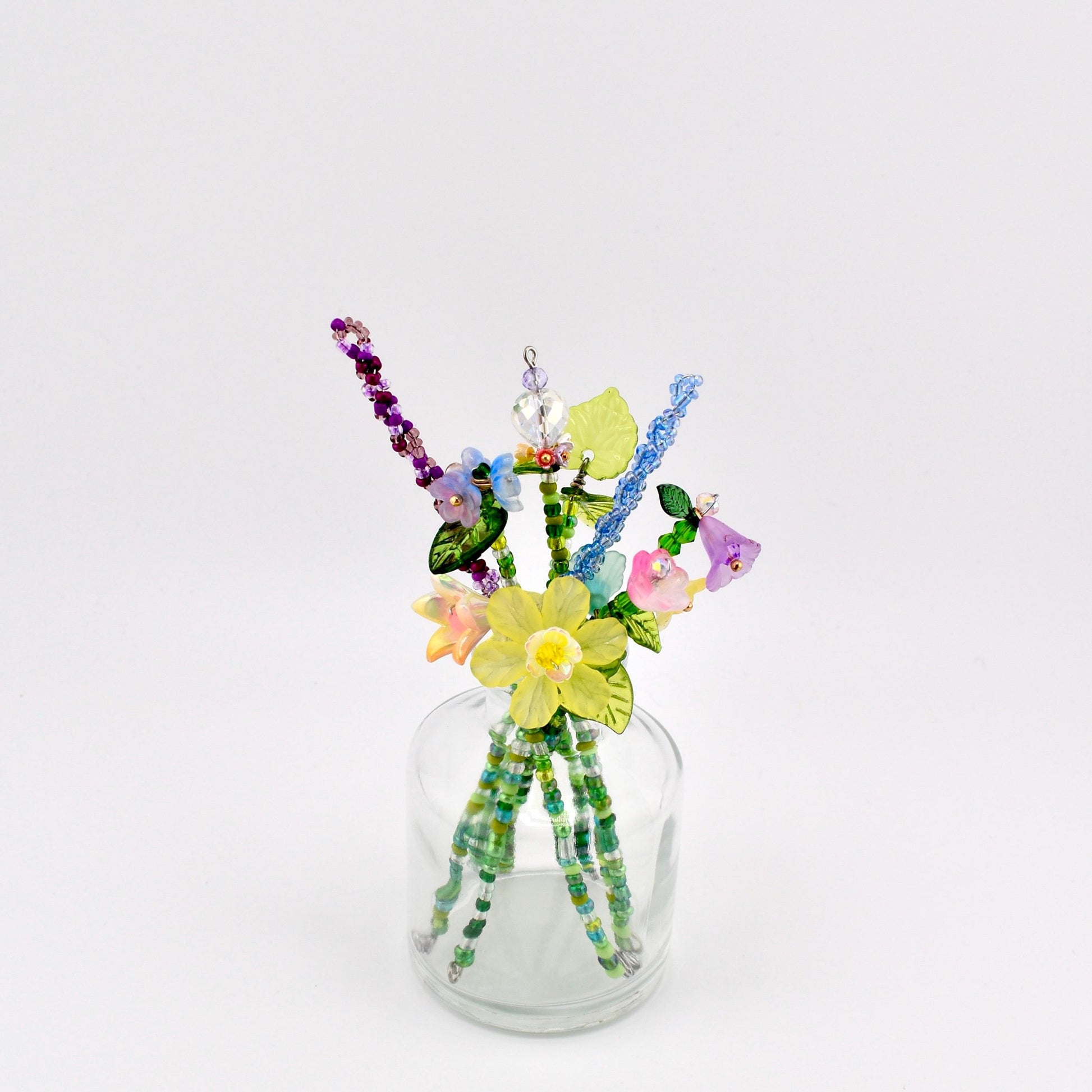 Beaded Flower Bouqet in Small Glass Bud Vase