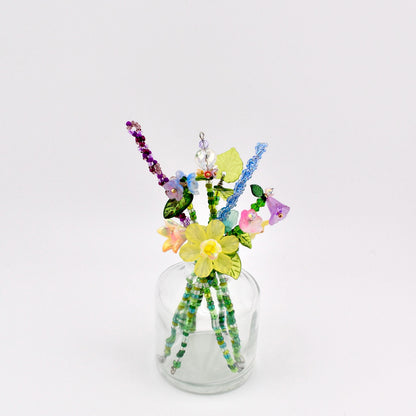 Beaded Flower Bouqet in Small Glass Bud Vase