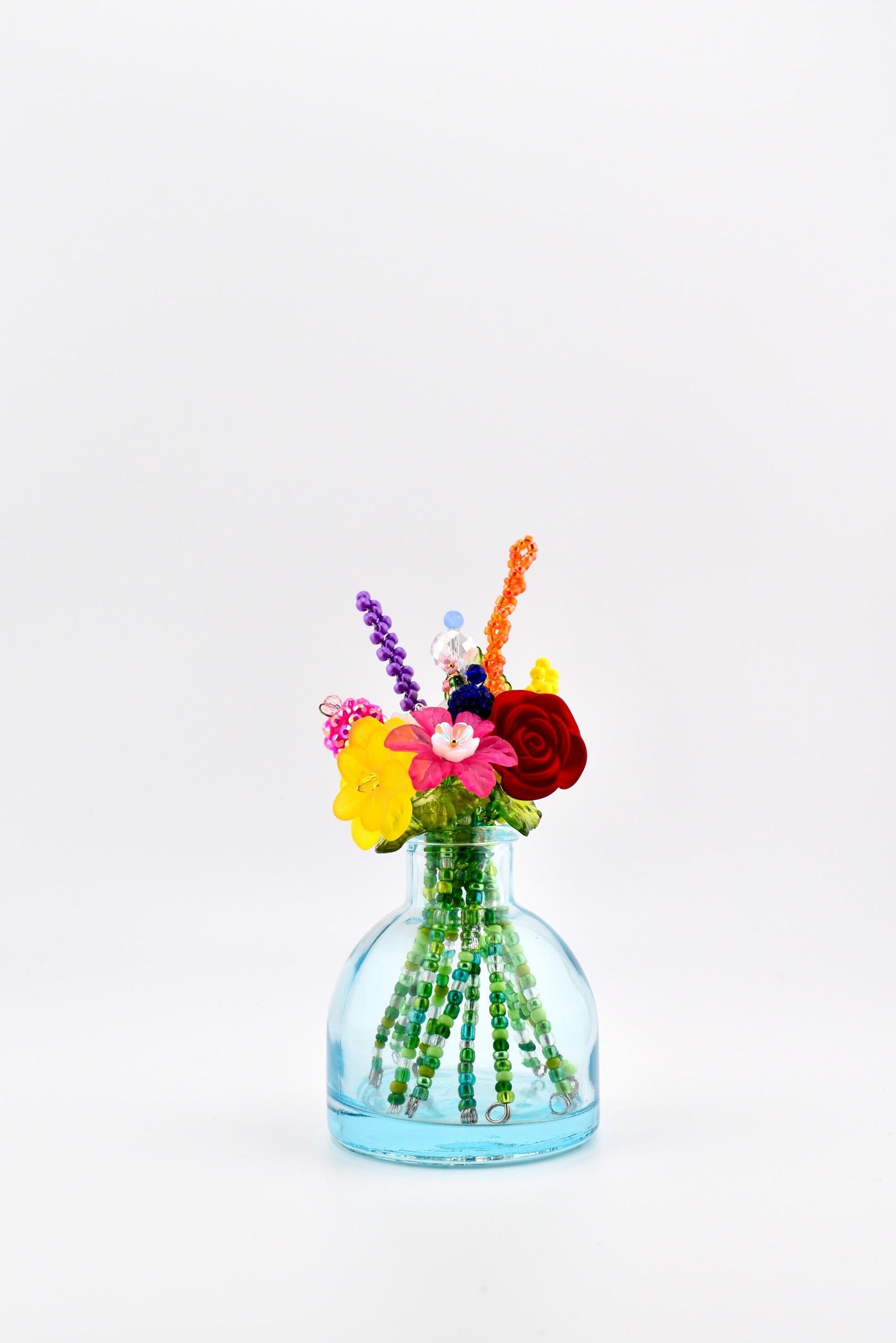 Beaded Flower Bouqet in Small Glass Bud Vase