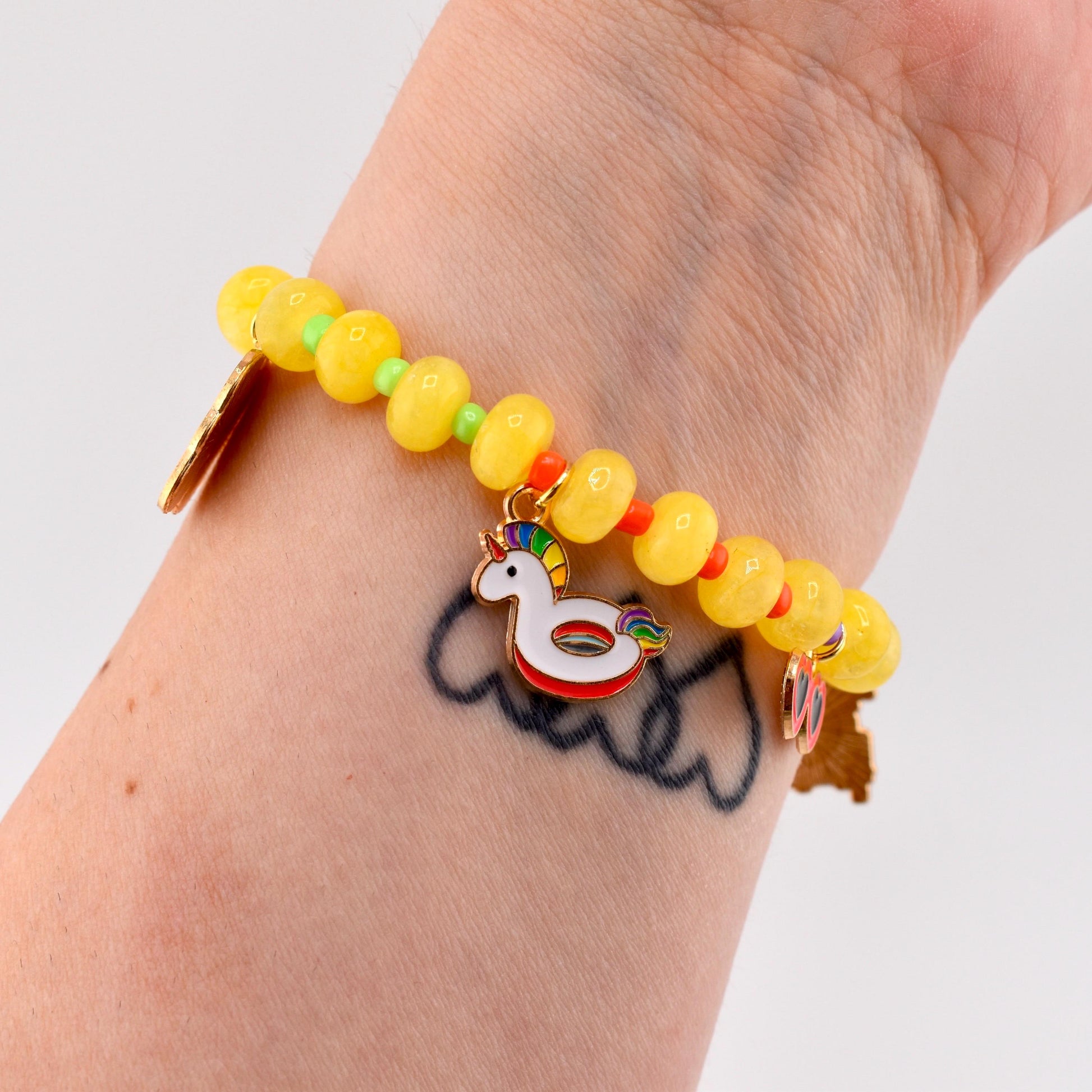 Yellow Summer Charm Bracelet with Colorful Spacer Beads