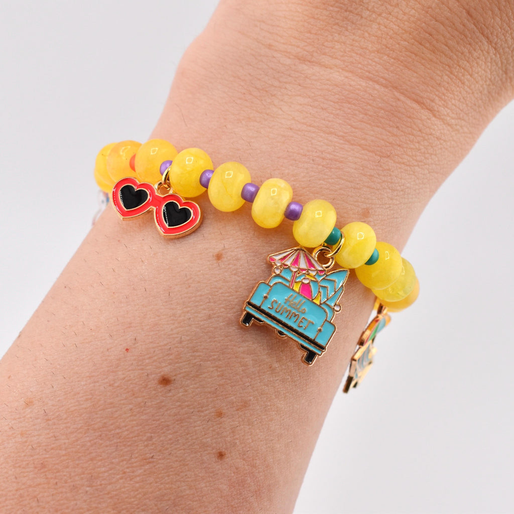Yellow Summer Charm Bracelet with Colorful Spacer Beads
