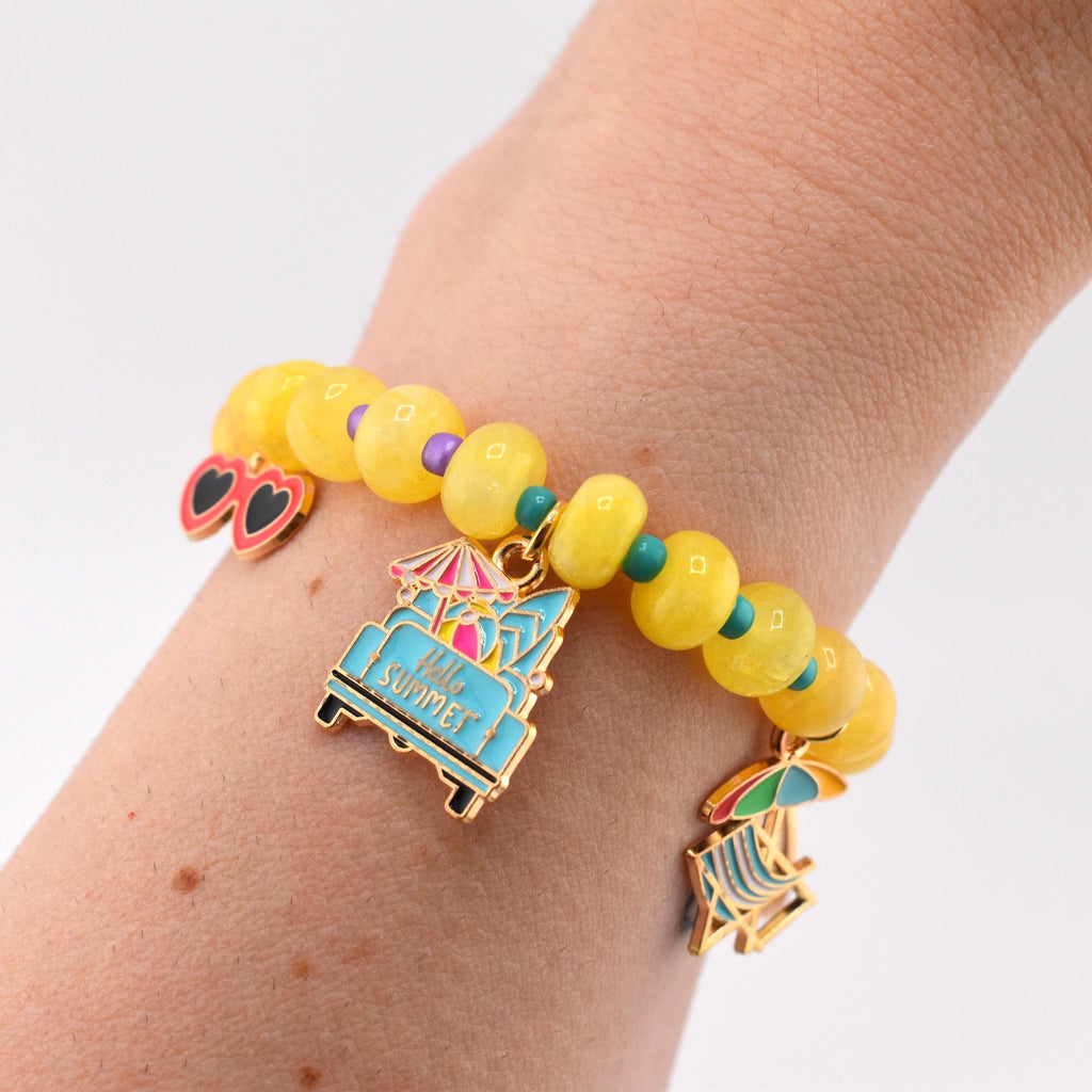 Yellow Summer Charm Bracelet with Colorful Spacer Beads