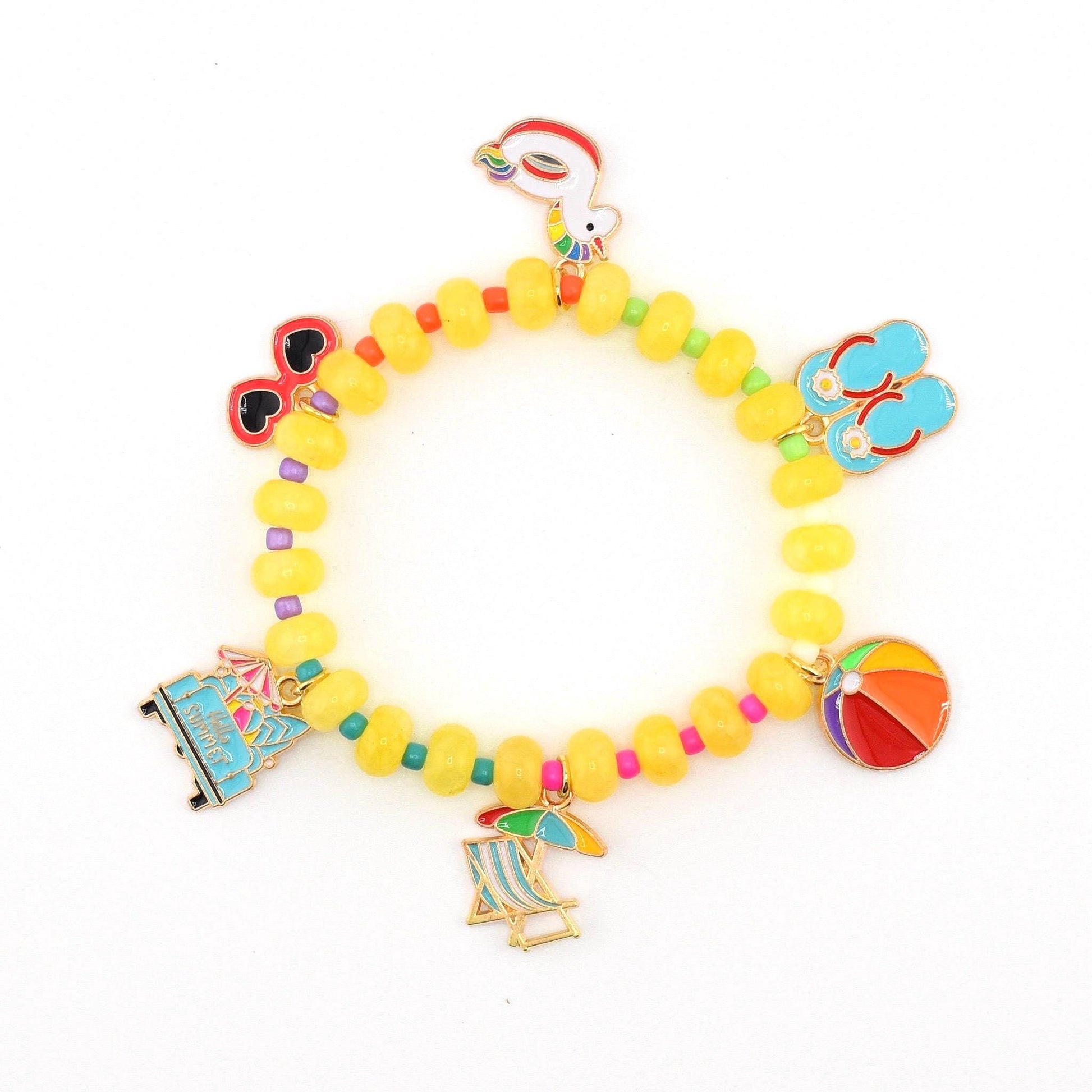 Yellow Summer Charm Bracelet with Colorful Spacer Beads