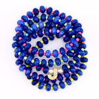 Cobalt Blue Stone Bead Bracelet, Gold Initial Charm, Crystal Accent, Pearl Detail